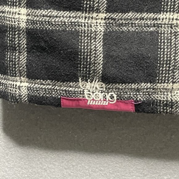 Billabong Coat Women's Black White Plaid Wool Blend Hooded Faux Fur Jacket Small - Picture 9 of 11